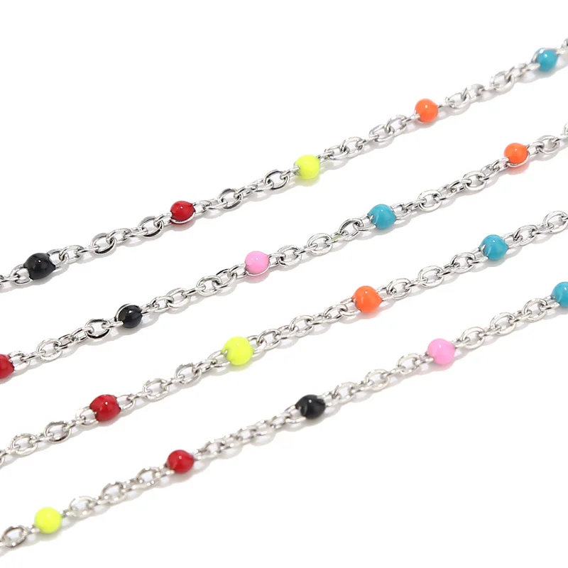 colorful stainless steel oil drip rolo oval link chain for DIY jewelry making 2MM width | Украшения и аксессуары