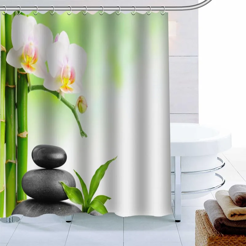 

Zen Stone Shower Curtain 12 Hook Polyester Fabric 3D Printing Bathroom Curtain Waterproof Mildew Proof Bath Curtain Decor