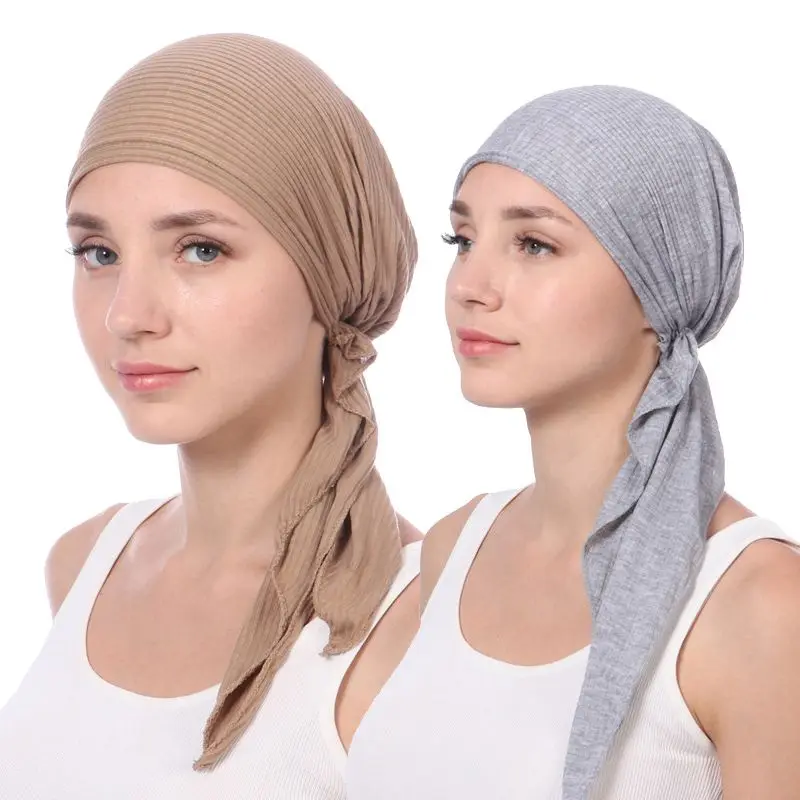 

2022 эластичный хлопковый однотонный цвет, оборачивающийся головной убор, Женский мусульманский тюрбан, Женская Внутренняя Хиджаб, модные же...