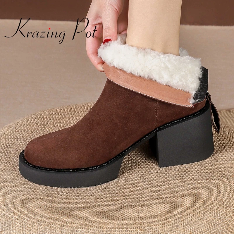 

Ботильоны из овечьей замши с круглым носком, на высоком каблуке, в стиле ретро