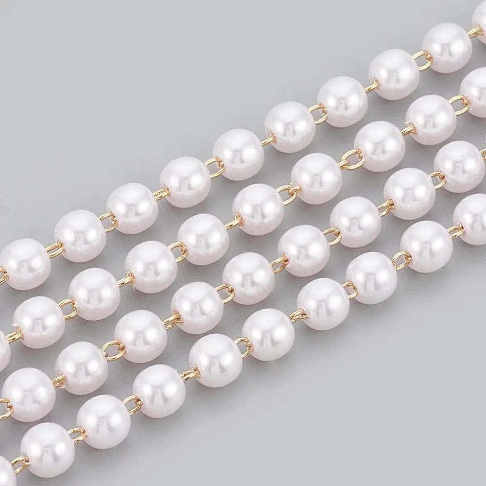 

1m Imitation Pearl Beads Chains Handmade Brass Beaded Chains Links for DIY Jewelry Making Findings Accessories 3mm 4mm 5mm 6mm