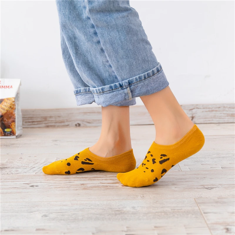 Новые леопардовые узорные невидимые хлопковые носки женские модные летние