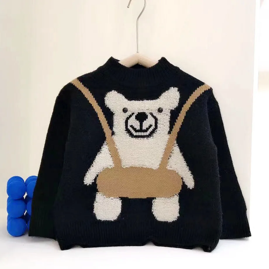 

Детские свитера на осень/зиму 2022 Новинка Корейский детский свитер с длинными рукавами на подтяжках с медведем Детский кардиган пальто Топы