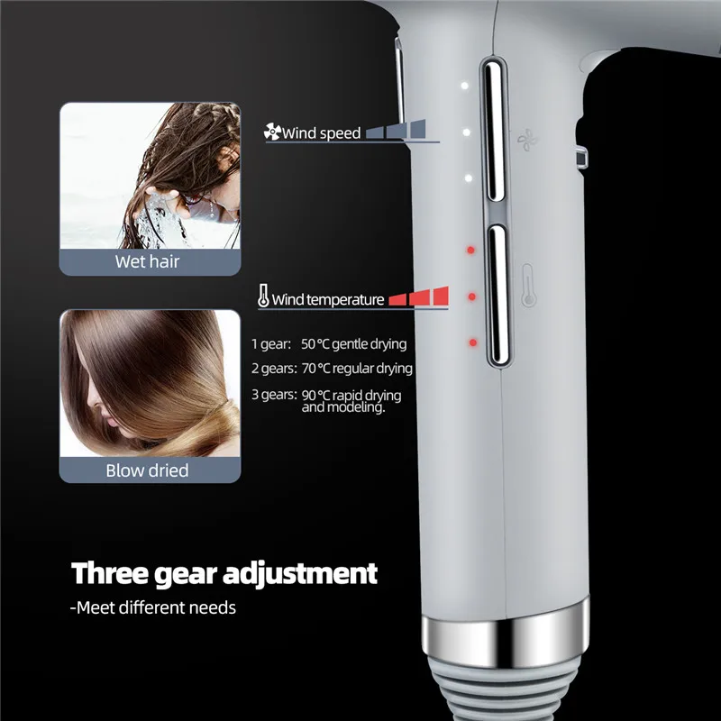 

3 In 1 Professional Negative ions Blow Dryer Powerful Wind Hot/Cold Hair Dryer Hair Salon Hairdressing with Memory Function 50