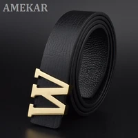 mens belts luxury genuine leather brand smooth buckle w letter gold black famous designer cowskin strap wide belt luxe marque