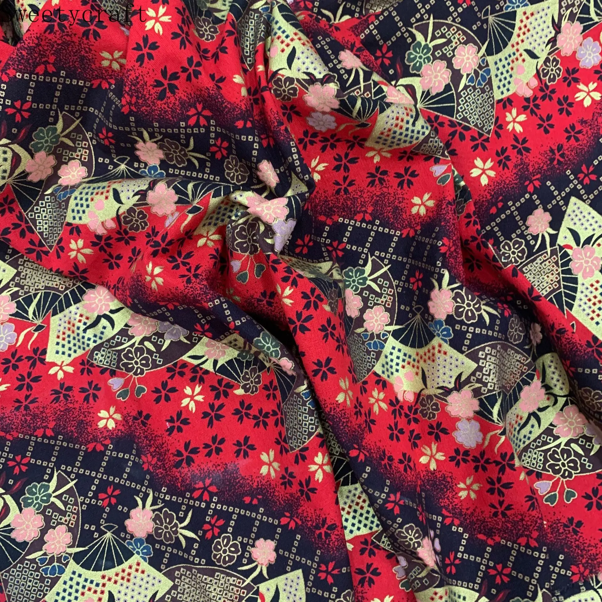 150x100 см японский веер цветок бронзовая хлопчатобумажная ткань By Meter telas Tecido ручная