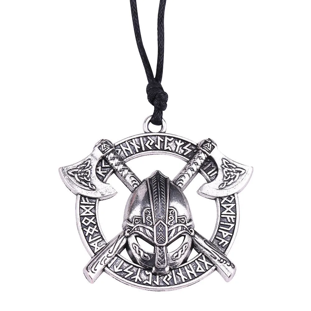 antique silver Викинг Wicca человек Valknut Молот Тора Маска 24 скандинавские руны Ирландский Узел Mjolnir заявление Женщина Ожерелье Подвески Ювелирные изделия - Окраска металла: antique silver