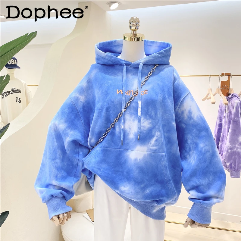 

Свитшот женский с вышивкой и надписью, универсальный Свободный пуловер оверсайз в Корейском стиле, с капюшоном, хлопковая махровая толстов...