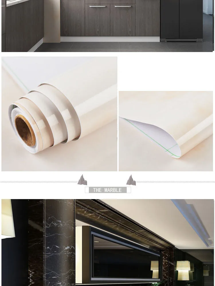 Thickened waterproof self-adhesive wallpaper marble sticker oil proof high temperature resistant kitchen furniture decoration