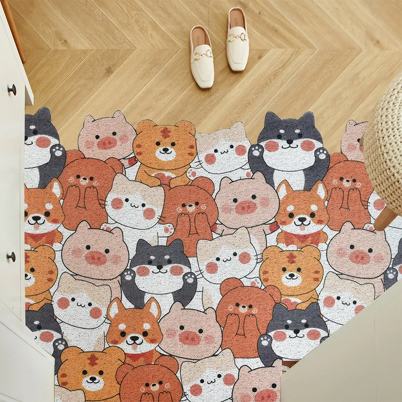 

PVC Silk Loop Dust-proof Cute Pigs Doormat Cartoon Shoes Scraper Rugs Outdoor Rug Mats Non Slip Inside Entrance Carpet Large