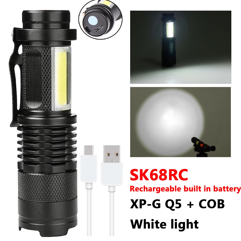 SK68RC XP-G Q5 Мини светодиодный фонарик, фонарь, лампа 2000 люменов AA/14500, Регулируемый зум, фокусировка, фонарик, водонепроницаемый, для улицы - Испускаемый цвет: SK68RC