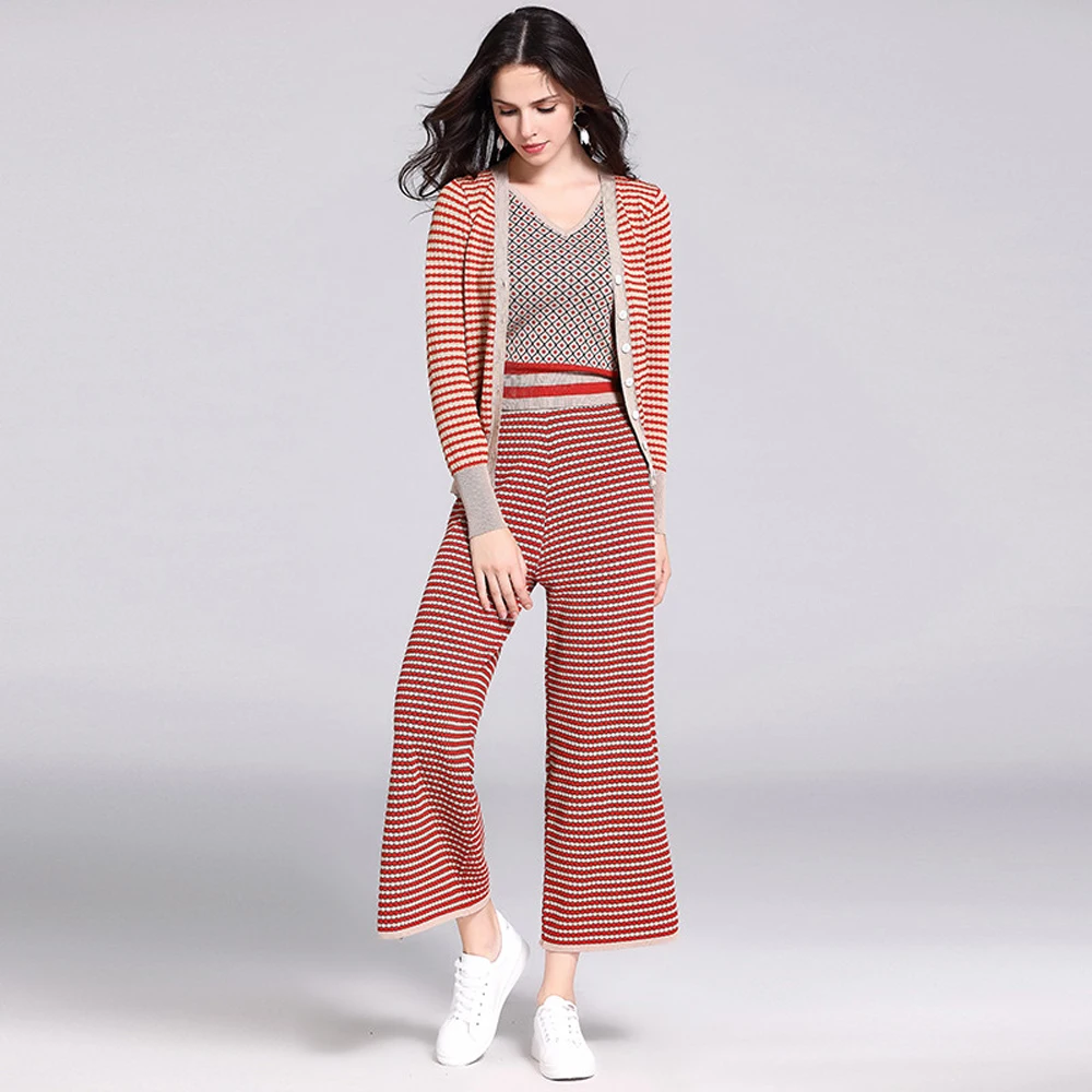 Ранняя осень костюм женский 2019 Новый Модный повседневный вязаный кардиган с