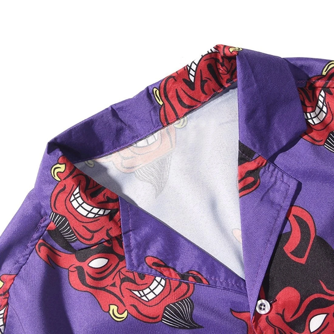 ATSUNNY Demon Print Short Sleeve Shirt HipHop Streetwear Casual Shirt Man Summer Fashion Hawaiian Shirts Tops