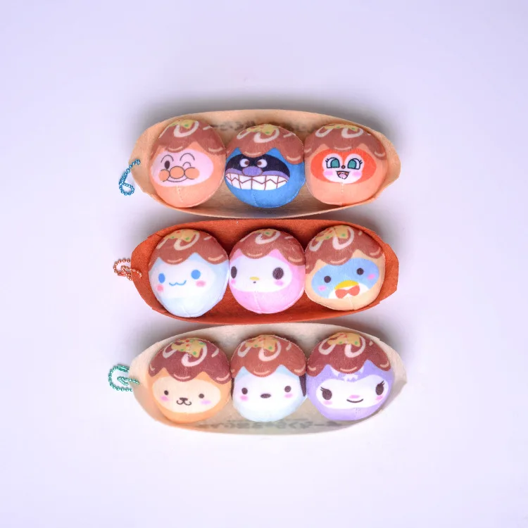 

Kawaii Sanriod Anime Peripheral Series Mymelody Kuromi Onpompurin Kitty Cinnamoroll Plush Doll Takoyaki Pendant Set Gift