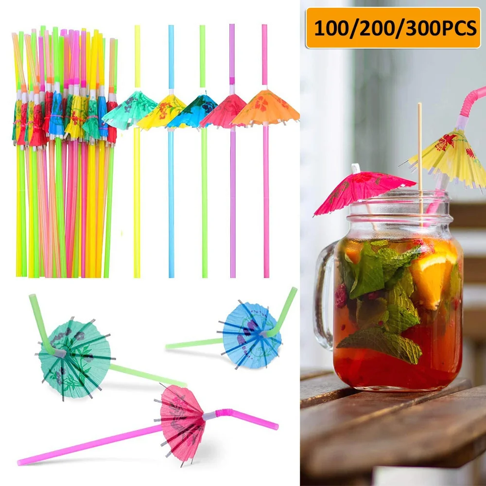 

100 шт. одноразовые трубочки для зонта, гибкие трубочки для напитков для Гавайских вечеринок, баров, ресторанов, пляжного бассейна, дома, дня р...