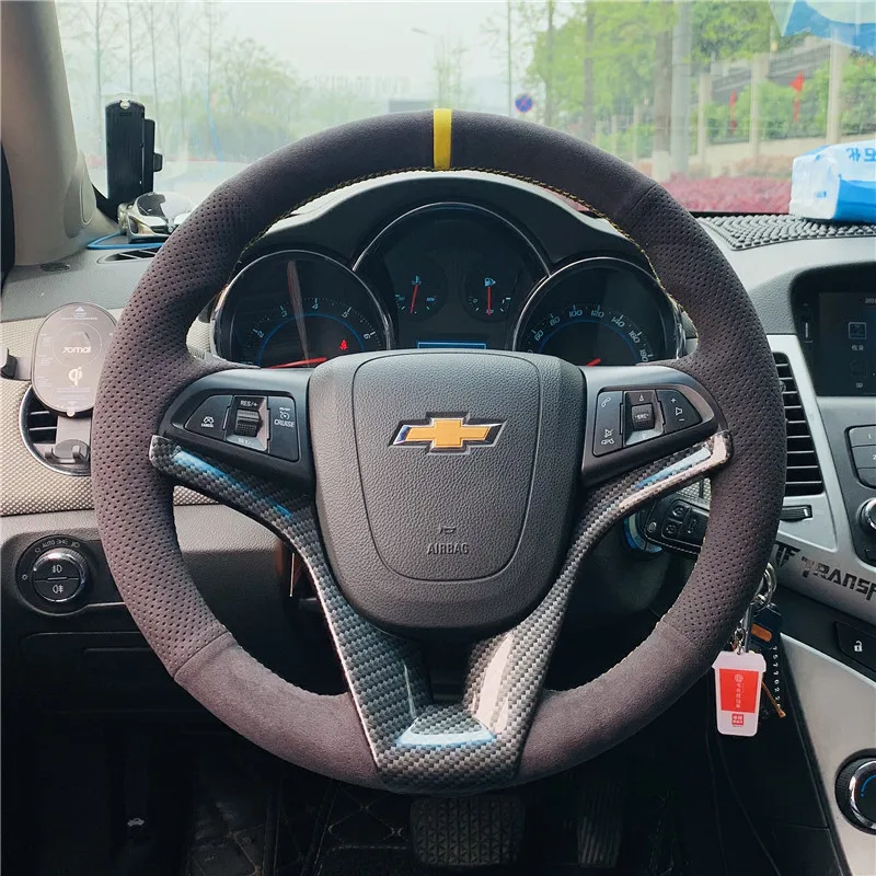 

DIY hand-stitched suede car steering wheel cover for Chevrolet Cruze Monza Crvalie Malibu XL Equinox