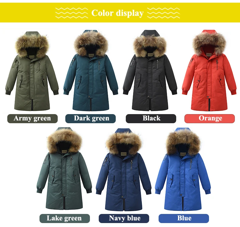 Dollplus/пальто для мальчиков зимняя детская куртка-пуховик длинное плотное зимнее пальто для мальчиков детские куртки на утином пуху для мальчиков, верхняя одежда с меховым воротником