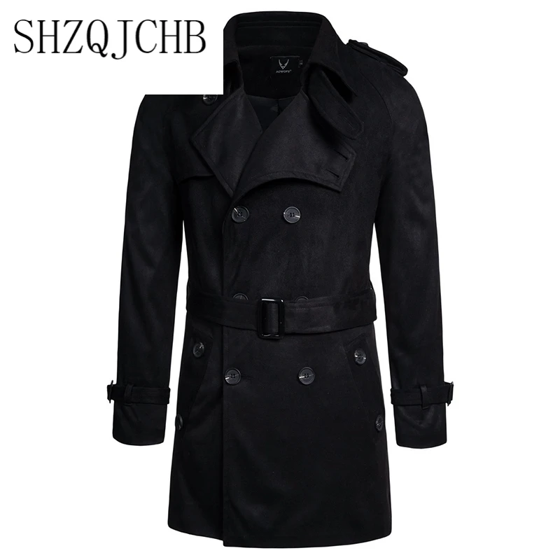 

Autumn 2021 Long Trench Coat Men New Double Breasted Suede Coat Men Slim Fit Pea Coat British Style Windbreaker Jacket Men