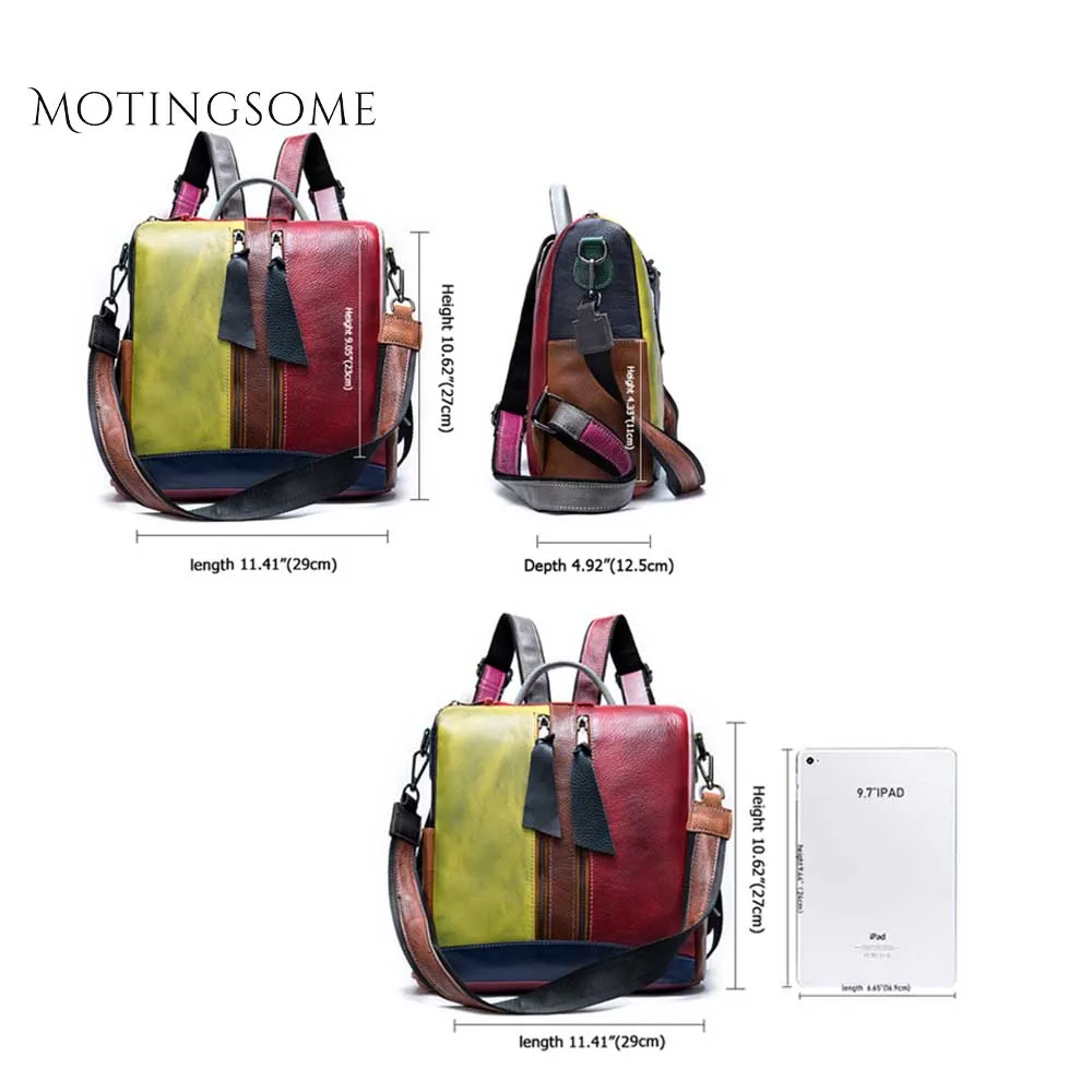 Красочный лоскутный женский рюкзак из натуральной кожи ручной работы воловьей