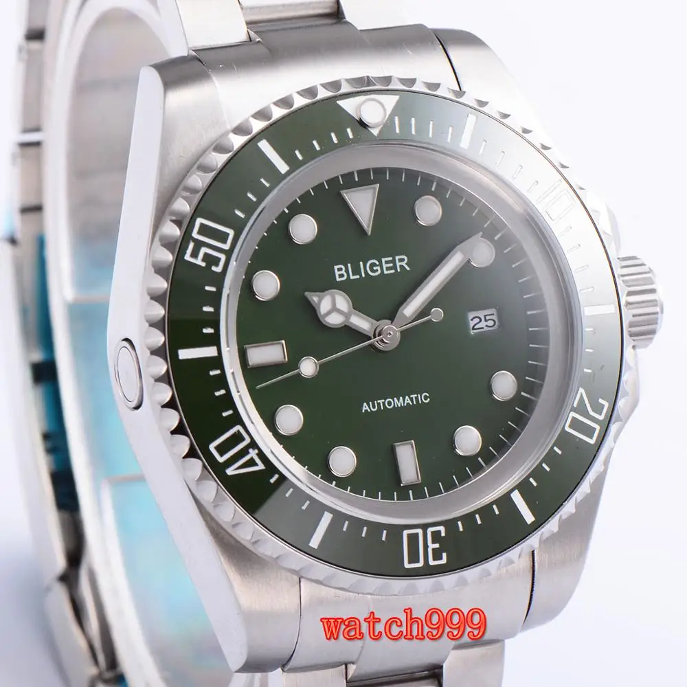 Часы Bliger мужские с зеленым циферблатом и автоматисветильник водонепроницаемые