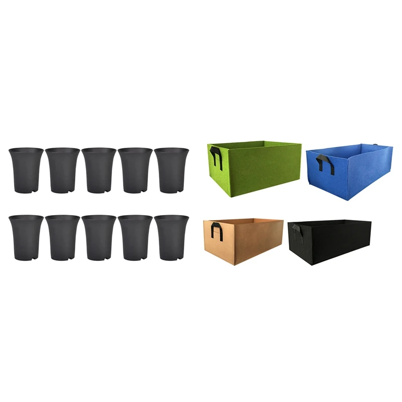

10Pcs Black Round Flower Pots High Waist Deep Pots & 4Pcs Rectangular Beautiful Planting Bag Planting Bag