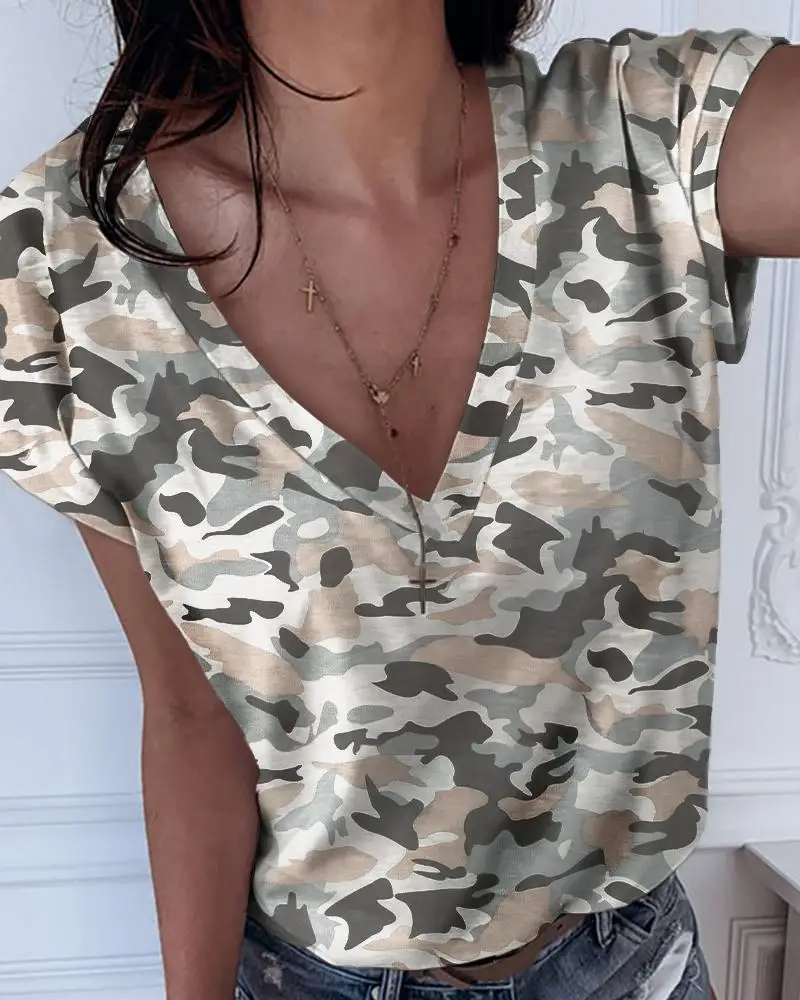 

2020 Summer New Casual Tshirts Tee Tops Summer Wear V-neck Short Sleeve T-shirt