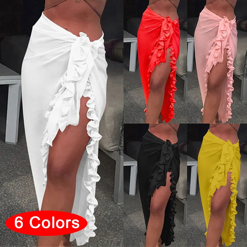 

Chiffon Beach Bikini Cover Up Wrap Shawl Swimwear Dress Solid Ruffle Casual Dress Solid Color Ruffle Casual