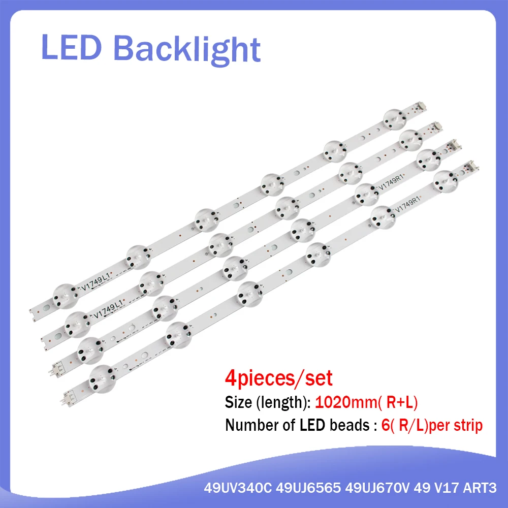 Новый комплект из 4 светодиодных лент для LG 49UV340C 49UJ6565 49UJ670V 49 V17 ART3 2862 2863 6916L-2862A