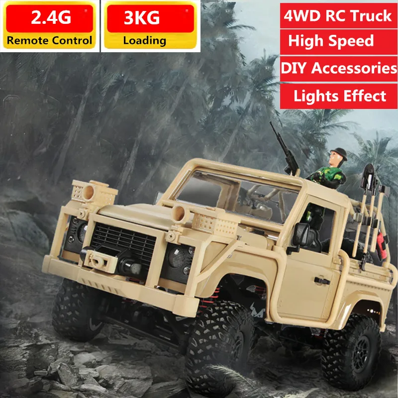 

30Min Play Time 2.4G 4WD Remote Control RC military truck with 3KG Loading big lights high power motor RC Truck Model off load