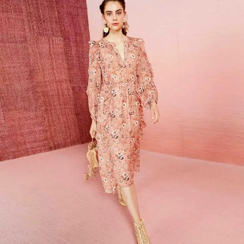 Женское платье с длинным рукавом богемный Вдохновленный цветочным принтом |