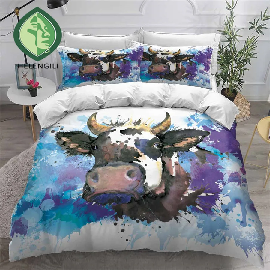 

HELENGILI 3D Bedding Set Cow Print Duvet Cover Set Bedclothes with Pillowcase Bed Set Home Textiles #COW10