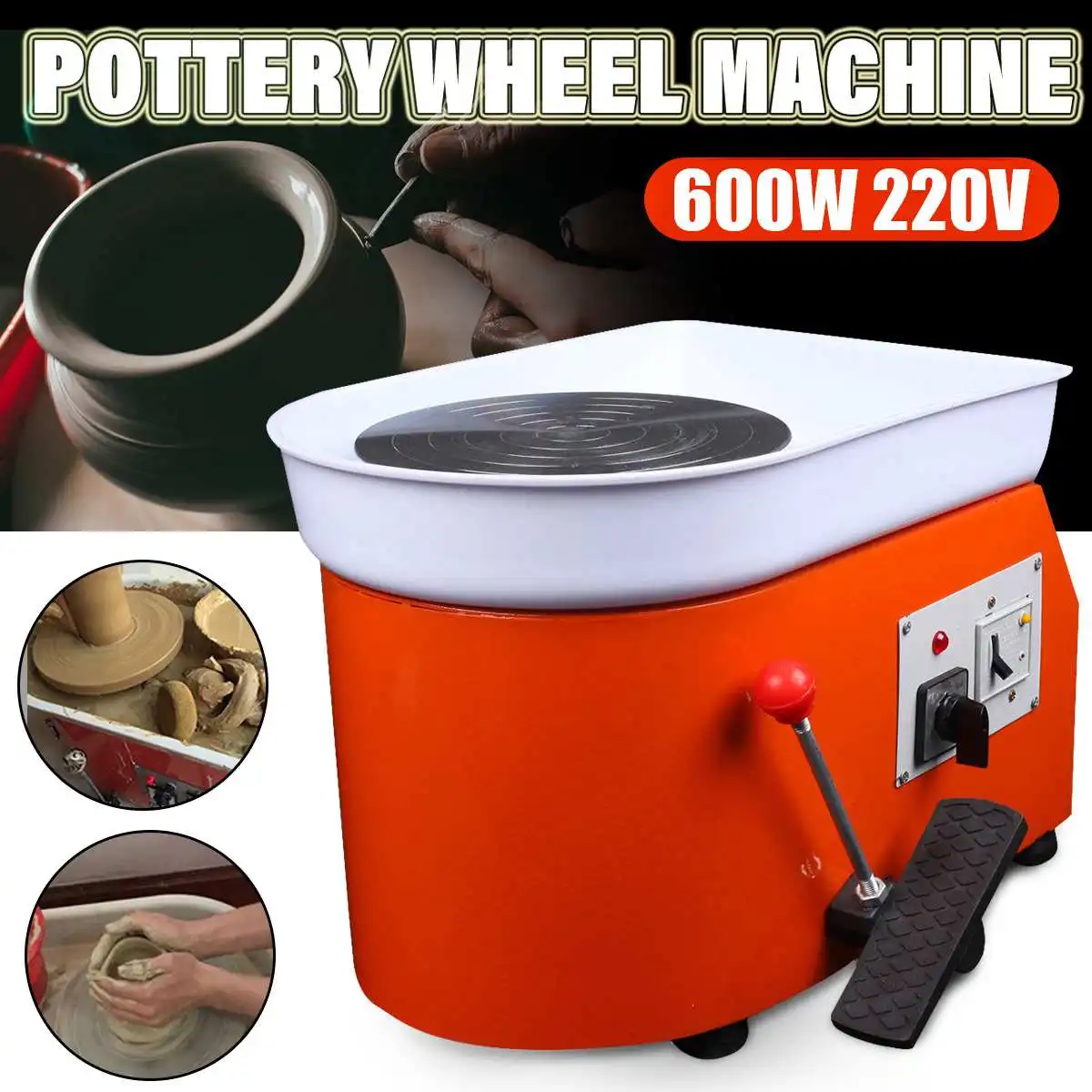 Rueda de cer&aacute;mica el&eacute;ctrica para torneado de 25CM, m&aacute;quina de cer&aacute;mica de 220V, 600W, Mini herramientas de formaci&oacute;n de cer&aacute;mica para obras de arte, bricolaje-0