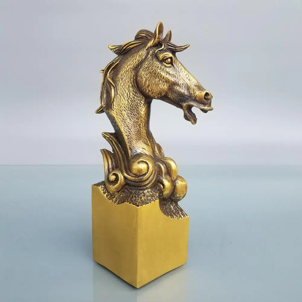 

Home Decor 8" Chinese Seikos Bronze Chinese Zodiac Horse Statue Horse Head Seal Sculpture Success seal