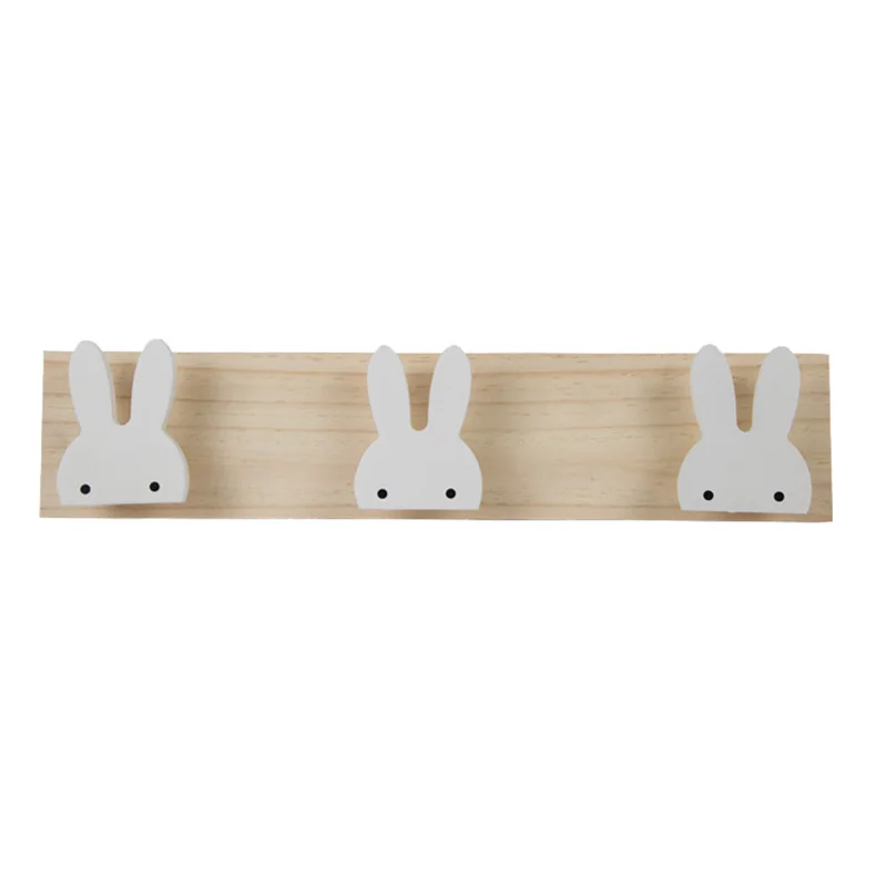 

Wooden Creative Home Furnishing Hook Coat Hook Cartoon White Rabbit Row Hook Hook Children's Room Decoration Hook