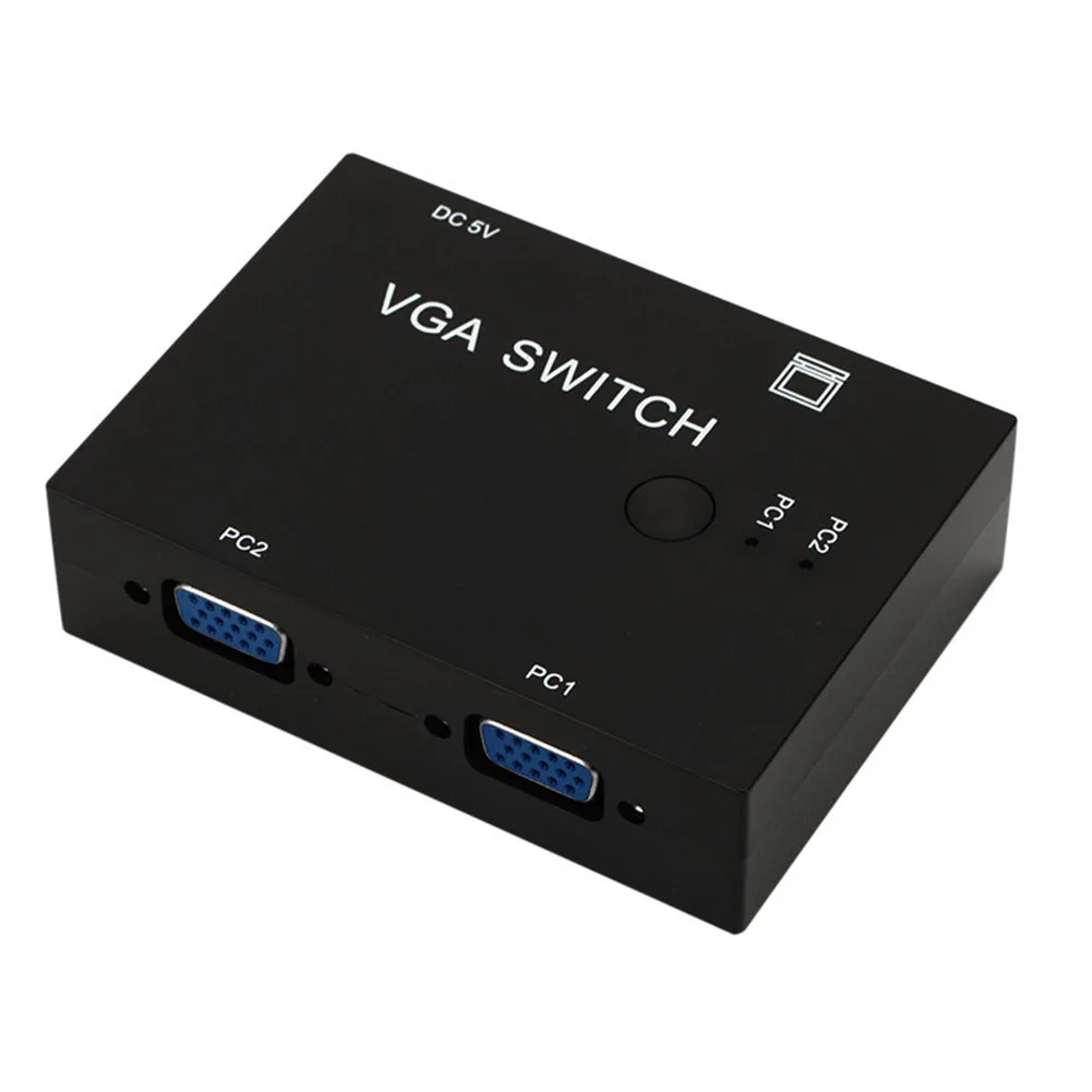 

1920x1440 Resolution Metal Black KVM Video Sharing Box VGA Switch With Cable Wide Screen Splitter 2 Port LCD TV For PC Monitor