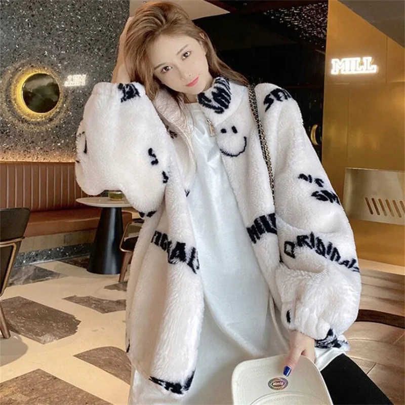 Sheep shearing faux fur coat women's new wool casual loose hooded jacket white куртка женская зима 2022 зимнее пальто жеснкое