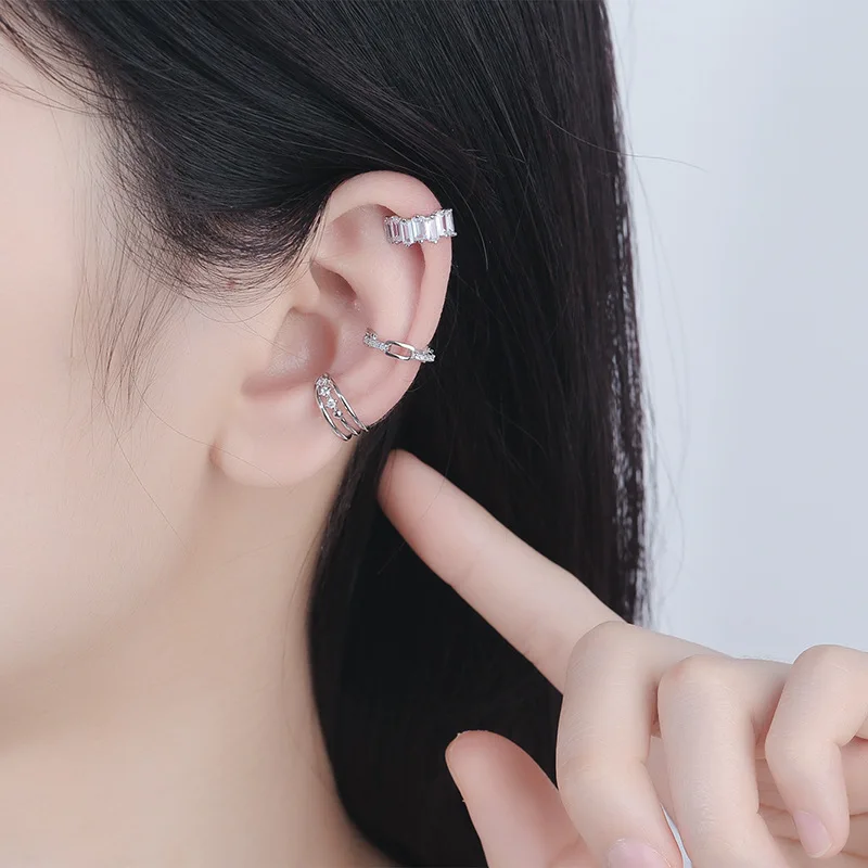 

Kpop Multilayer Line No Pierced Ear For Women Bone Clip Female Korean Personality Cold Wind Flashing Zircon Chain Ear Clip Gift