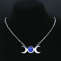 witchcraft sun and moon stainless steel blue stone charm necklace menwomen silver color chain necklaces jewelry acero nz2259s02