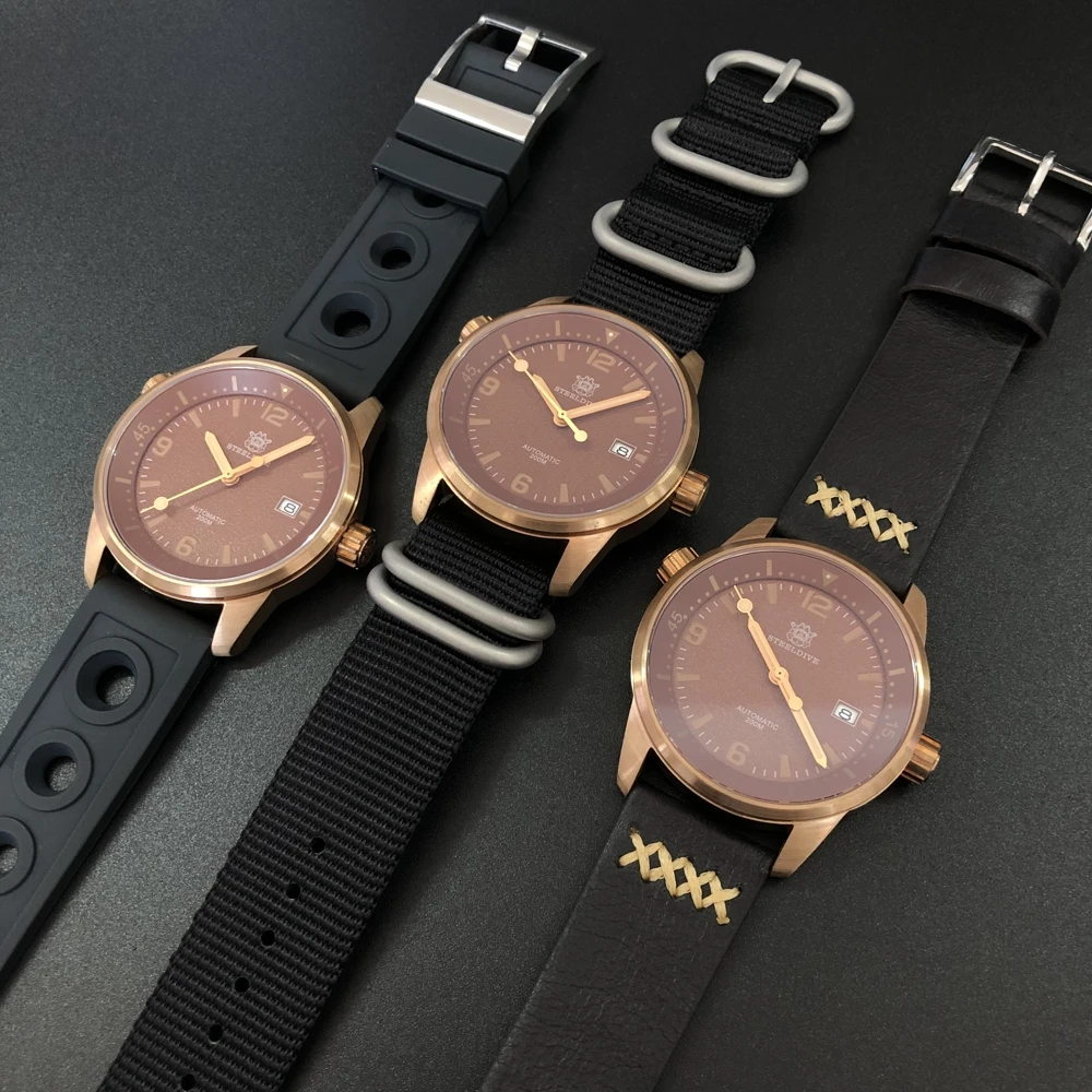 Мужские автоматические механические часы STEELDIVE бронзовые NH35 с сапфировым