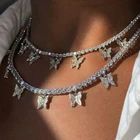 Женская цепочка с подвеской-бабочкой, ожерелье из акрила в стиле хип-хоп, кулон с кристаллами фианита 4 мм, подходит для тенниса