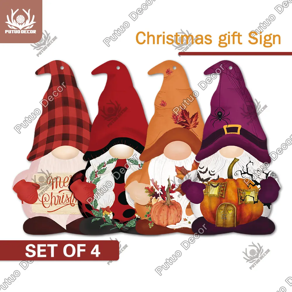 Декор Putuo 4 шт. знаки на Хэллоуин гном рождественские деревянные подвесные тыква
