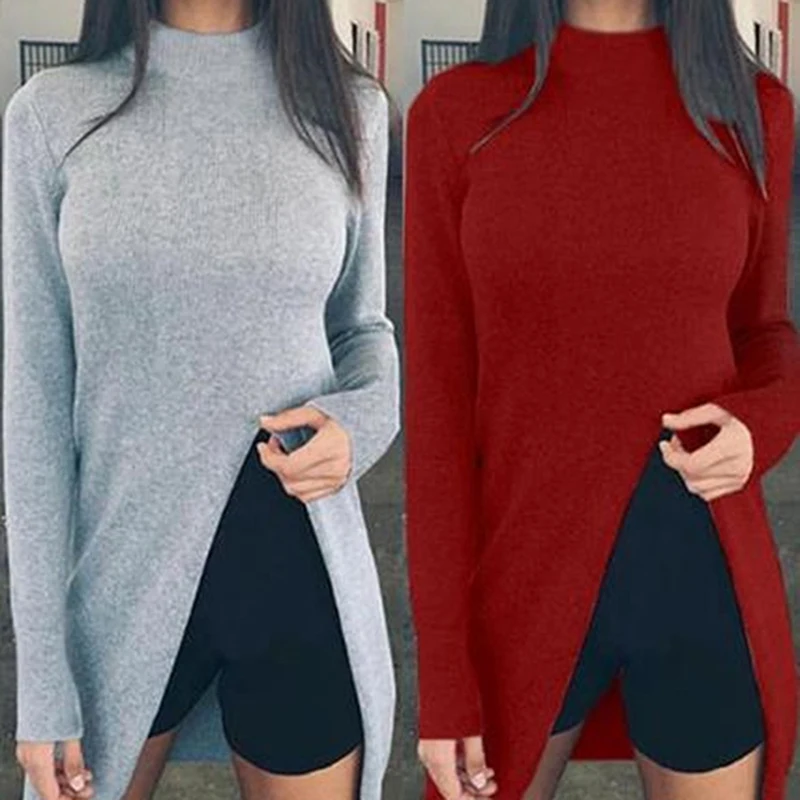 Летняя тонкая женская Повседневная футболка с разрезом свободная длинная