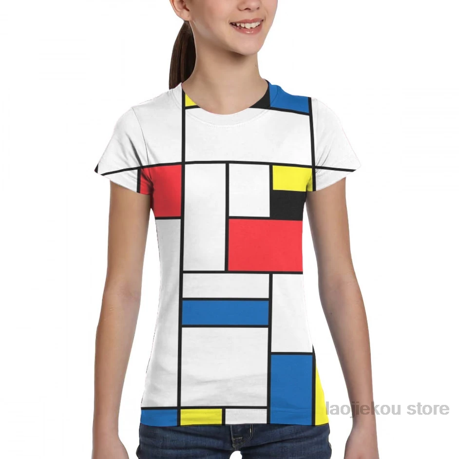 Mondrian/Мужская футболка женская модная футболка для девочек с принтом летние футболки с короткими рукавами для мальчиков