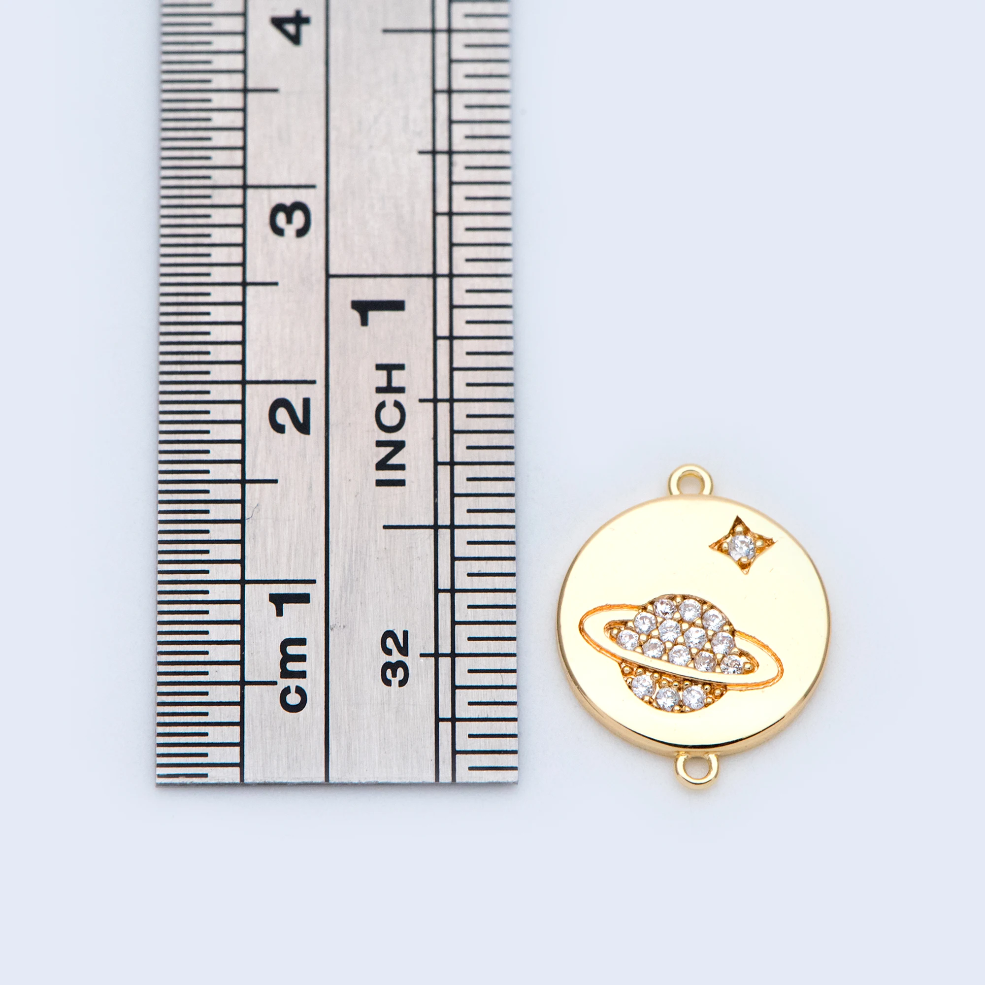 

10pcs CZ Paved Gold Coin Connectors 16x13mm, 18K Gold plated Brass, Saturn And Star Charm Pendants (GB-1110)