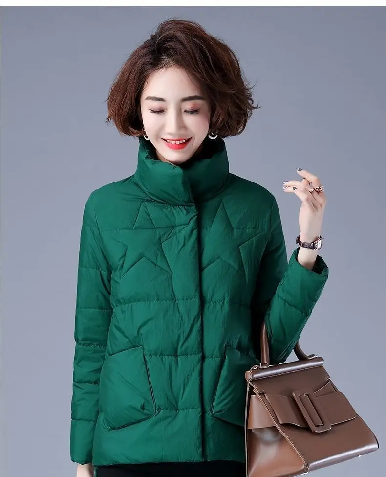 

Winter Women Stand-Up Collar Down Jacket Casual Long Sleeve Zippers Short Outerwear Female Korean Warm Down Coat