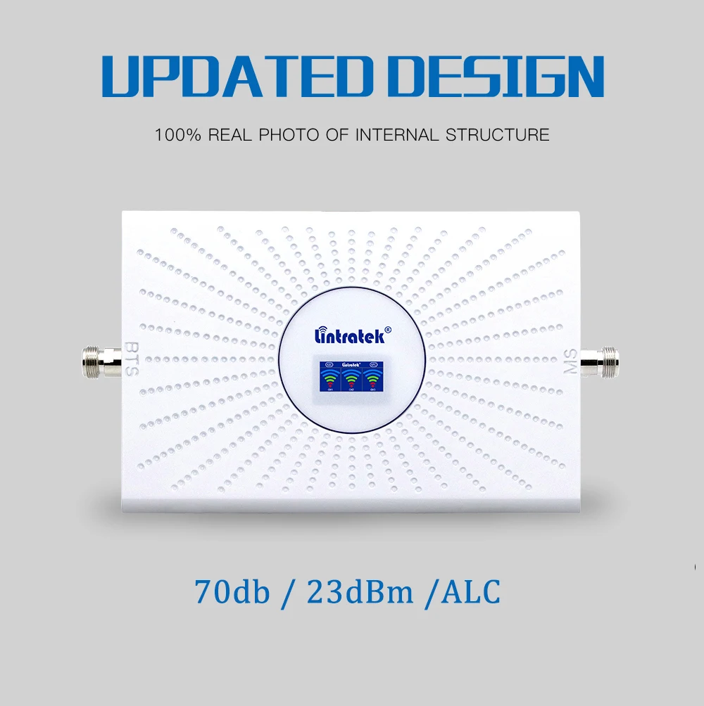 Tanie Lintratek 70dB 2G 3G 4G Tri-band Wzmacniacz Sygnału GSM 900mhz LTE 1800mhz UMTS 2100mhz ALC AGC Telefon Komórkowy Wzmacniacz Sygnału-