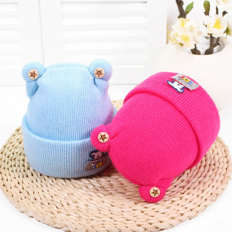 Baby 0-1 Years Hats Rabbit Ear Bonnet Hat for Child Cartoon English Alphabet Cashmere Cap Autumn Winter Newborn Warm Knitted | Детская