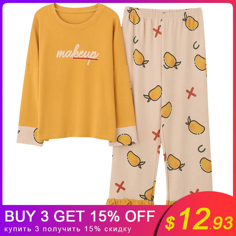 Женский пижамный комплект с принтом удобная хлопковая Милая одежда для сна