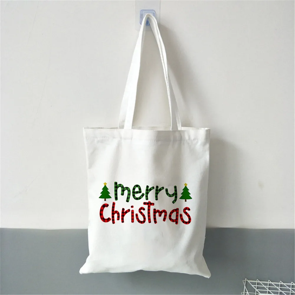 

Women Canvas Bag Merry Christmas Tote Bag Fashion Handbags Ladies Shopping Bag Travel Eco Reusable Female Shoulder Shopper Bags