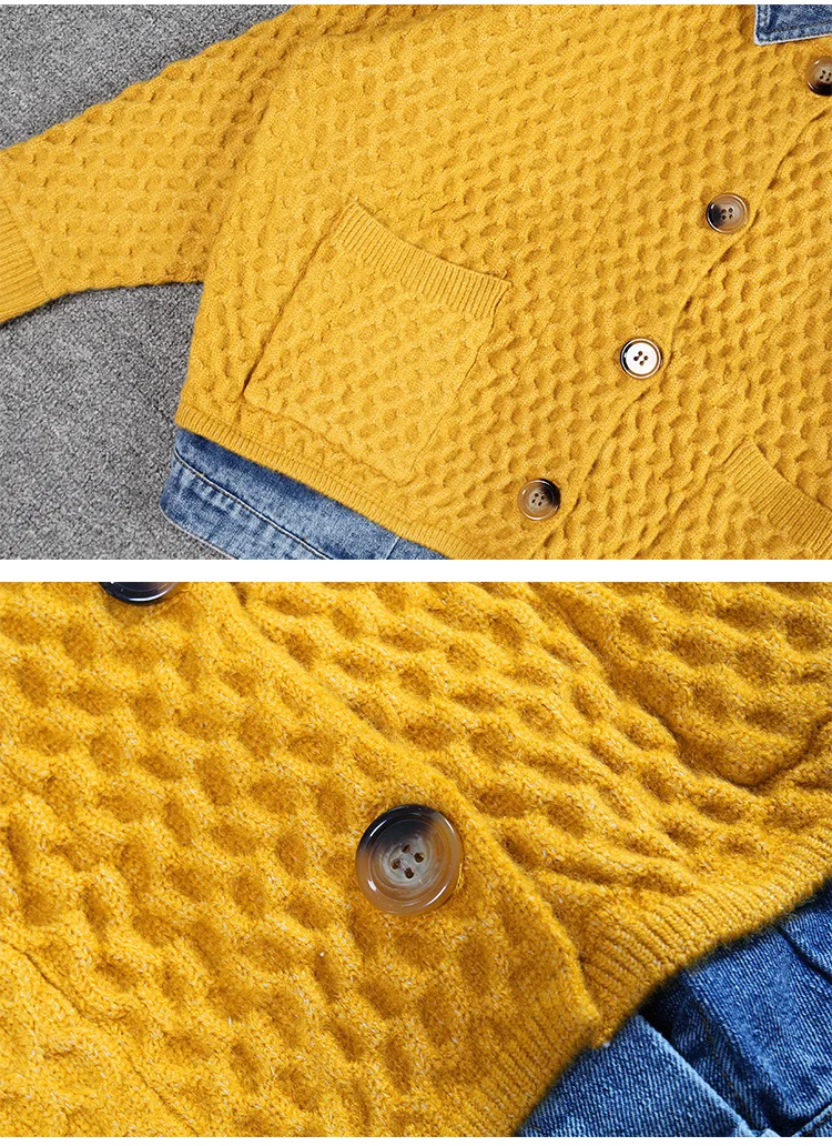 

ZCSMLL yellow split denim women sweater turn-down collar long sleeve korea fashion autumn winter female loose pullover 2021